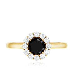 Minimalist Black Spinel Engagement Ring with Diamond Halo