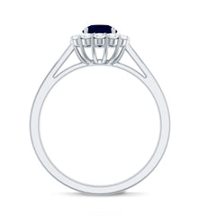 1.5 CT Floral Blue Sapphire Engagement Ring with Diamond Halo