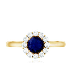 1.5 CT Floral Blue Sapphire Engagement Ring with Diamond Halo
