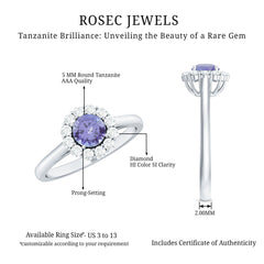 Genuine Tanzanite Classic Engagement Ring with Diamond Halo