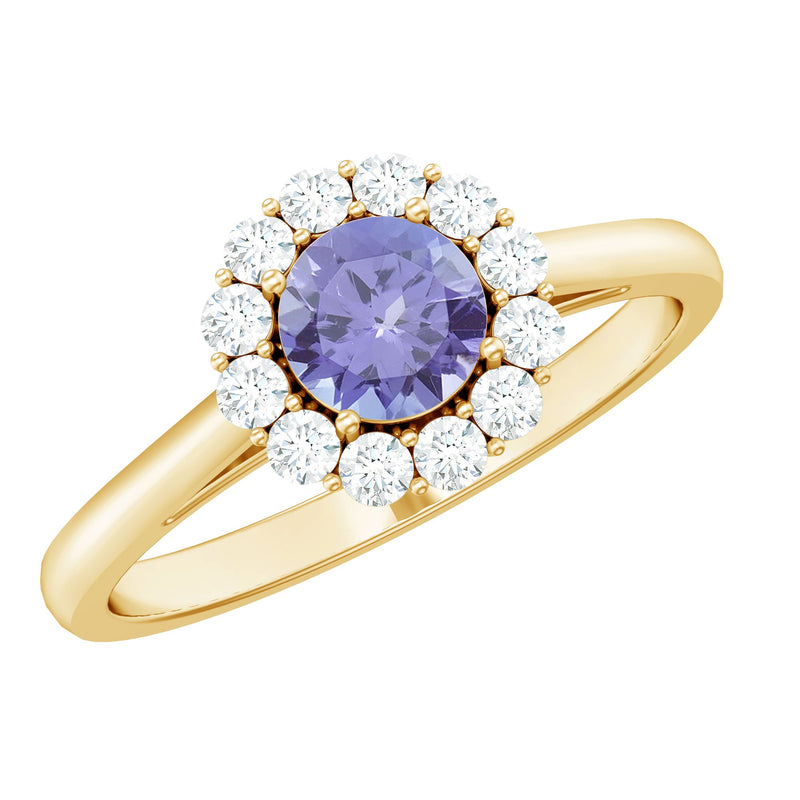 Genuine Tanzanite Classic Engagement Ring with Diamond Halo