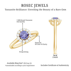 Genuine Tanzanite Classic Engagement Ring with Diamond Halo