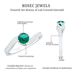 Certified 6 mm Lab Grown Emerald Diamond Bypass Engagement Ring