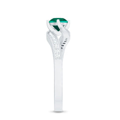 Certified 6 mm Lab Grown Emerald Diamond Bypass Engagement Ring