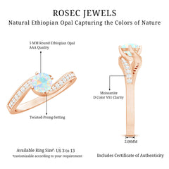 Natural Certified Ethiopian Opal Solitaire Promise Ring with Bypass Shank