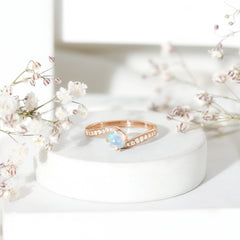 Natural Certified Ethiopian Opal Solitaire Promise Ring with Bypass Shank