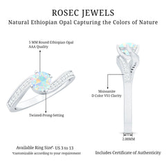Natural Certified Ethiopian Opal Solitaire Promise Ring with Bypass Shank