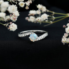 Natural Certified Ethiopian Opal Solitaire Promise Ring with Bypass Shank