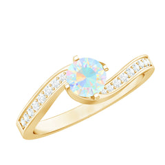 Natural Certified Ethiopian Opal Solitaire Promise Ring with Bypass Shank