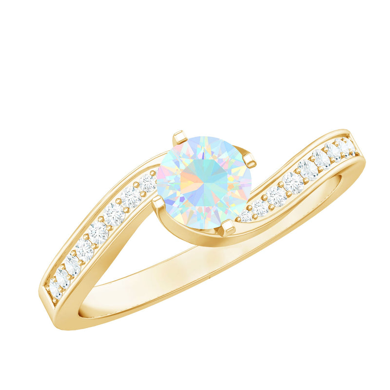 Natural Certified Ethiopian Opal Solitaire Promise Ring with Bypass Shank