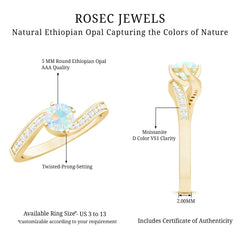 Natural Certified Ethiopian Opal Solitaire Promise Ring with Bypass Shank