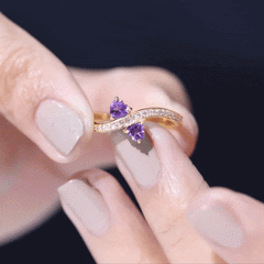 3/4 CT Heart Shape Amethyst Two Stone Engagement Ring with Diamond
