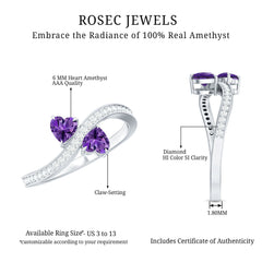3/4 CT Heart Shape Amethyst Two Stone Engagement Ring with Diamond