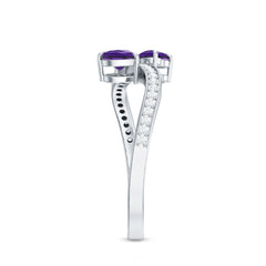 3/4 CT Heart Shape Amethyst Two Stone Engagement Ring with Diamond