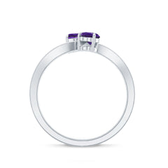 3/4 CT Heart Shape Amethyst Two Stone Engagement Ring with Diamond