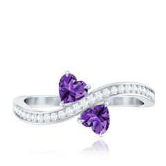 3/4 CT Heart Shape Amethyst Two Stone Engagement Ring with Diamond