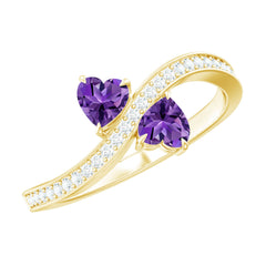 3/4 CT Heart Shape Amethyst Two Stone Engagement Ring with Diamond