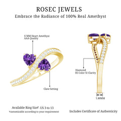 3/4 CT Heart Shape Amethyst Two Stone Engagement Ring with Diamond