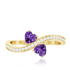 3/4 CT Heart Shape Amethyst Two Stone Engagement Ring with Diamond