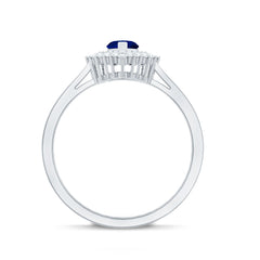 Blue Sapphire Heart and Diamond Double Halo Engagement Ring