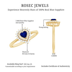 Blue Sapphire Heart and Diamond Double Halo Engagement Ring