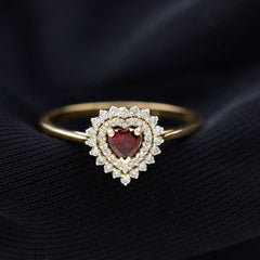 Real Garnet Heart Shaped Engagement Ring with Diamond Double Halo