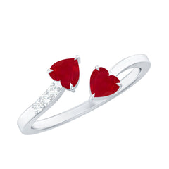 Real Heart Shape Ruby Toi Et Moi Promise Ring with Diamond