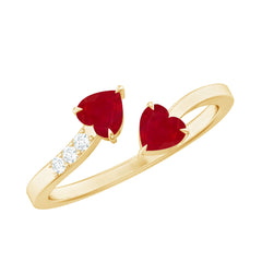 Real Heart Shape Ruby Toi Et Moi Promise Ring with Diamond