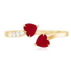 Real Heart Shape Ruby Toi Et Moi Promise Ring with Diamond