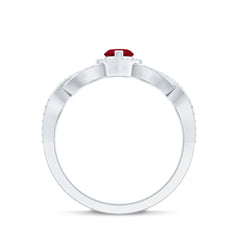 Natural Ruby Heart Promise Ring with Diamond Crossover Shank