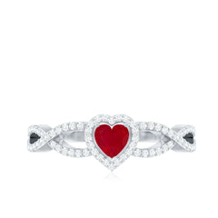 Natural Ruby Heart Promise Ring with Diamond Crossover Shank