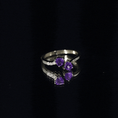 Heart Shape Amethyst and Diamond Two Stone Wrap Ring