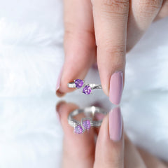 Heart Shape Amethyst and Diamond Two Stone Wrap Ring