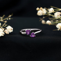 Heart Shape Amethyst and Diamond Two Stone Wrap Ring