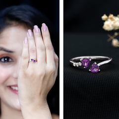 Heart Shape Amethyst and Diamond Two Stone Wrap Ring