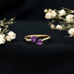 Heart Shape Amethyst and Diamond Two Stone Wrap Ring