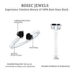 Heart Shape Black Onyx Two Stone Wrap Ring with Diamond