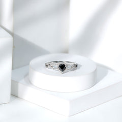 Lab Grown Black Diamond Heart Engagement Ring with Criss Cross Shank