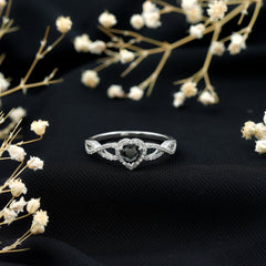 Lab Grown Black Diamond Heart Engagement Ring with Criss Cross Shank
