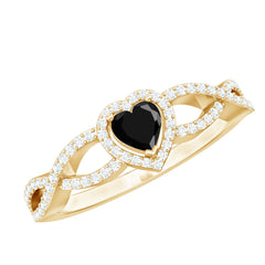 Lab Grown Black Diamond Heart Engagement Ring with Criss Cross Shank