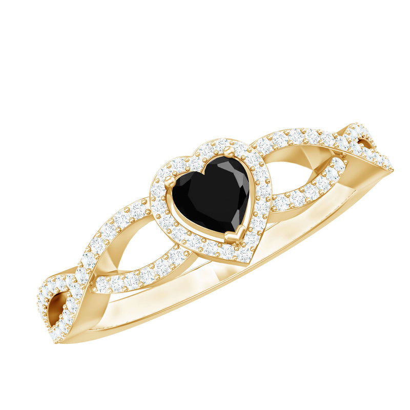 Lab Grown Black Diamond Heart Engagement Ring with Criss Cross Shank
