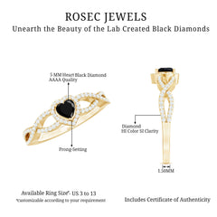Lab Grown Black Diamond Heart Engagement Ring with Criss Cross Shank