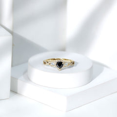 Lab Grown Black Diamond Heart Engagement Ring with Criss Cross Shank
