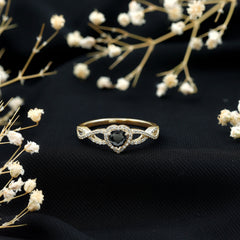 Lab Grown Black Diamond Heart Engagement Ring with Criss Cross Shank