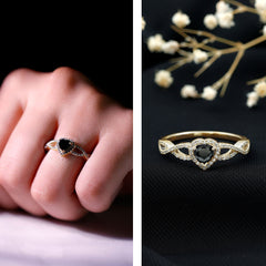Lab Grown Black Diamond Heart Engagement Ring with Criss Cross Shank