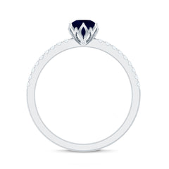 Lotus Basket Set Blue Sapphire Solitaire Ring with Diamond