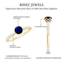 Lotus Basket Set Blue Sapphire Solitaire Ring with Diamond