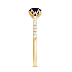 Lotus Basket Set Blue Sapphire Solitaire Ring with Diamond