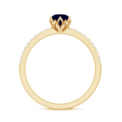 Lotus Basket Set Blue Sapphire Solitaire Ring with Diamond