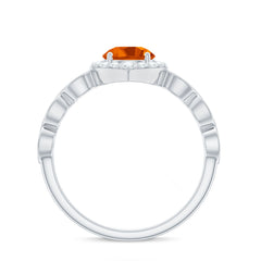 Vintage Style Fire Opal Engagement Ring with Diamond Accent